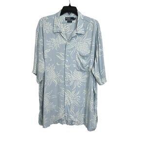 Polo Ralph Lauren Shirt XL Blue‎ Clayton 100% Rayon Pineapples Tropical #DD10-1